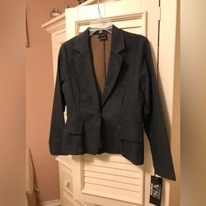 Vintage 2K Denim blazer, cotton/poly/spandex blend, button front, pinstripe.